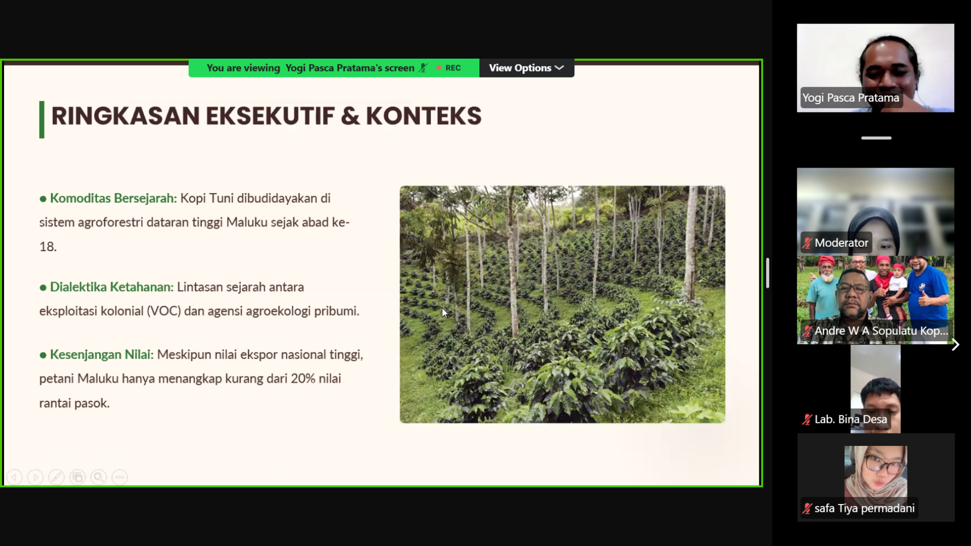 Sharing Session Laboratorium Bina Desa FEB UNS Angkat Potensi Pemberdayaan Desa Penghasil Kopi Tuni Maluku
