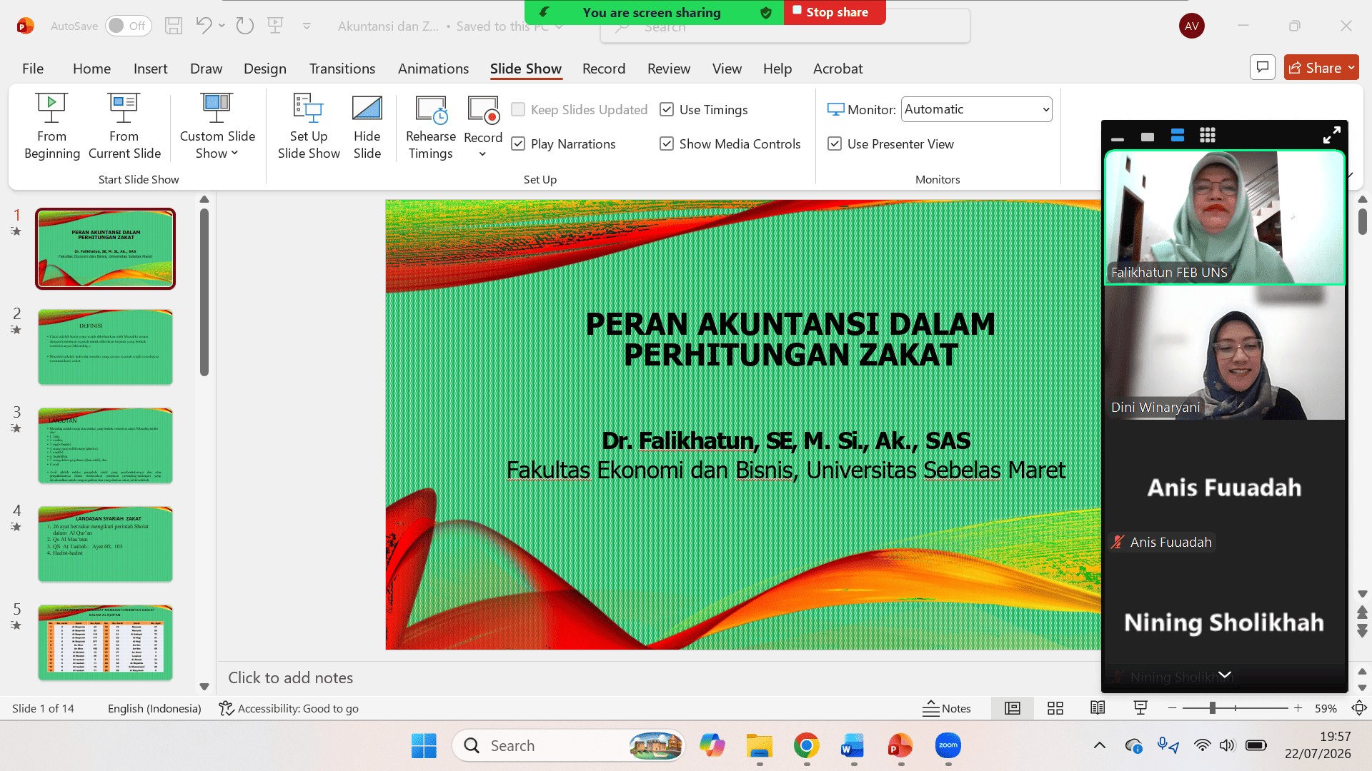 Riset Grup Ekonomi dan Keuangan Islam FEB UNS Beri Materi  Peran Akuntansi dalam Perhitungan Zakat