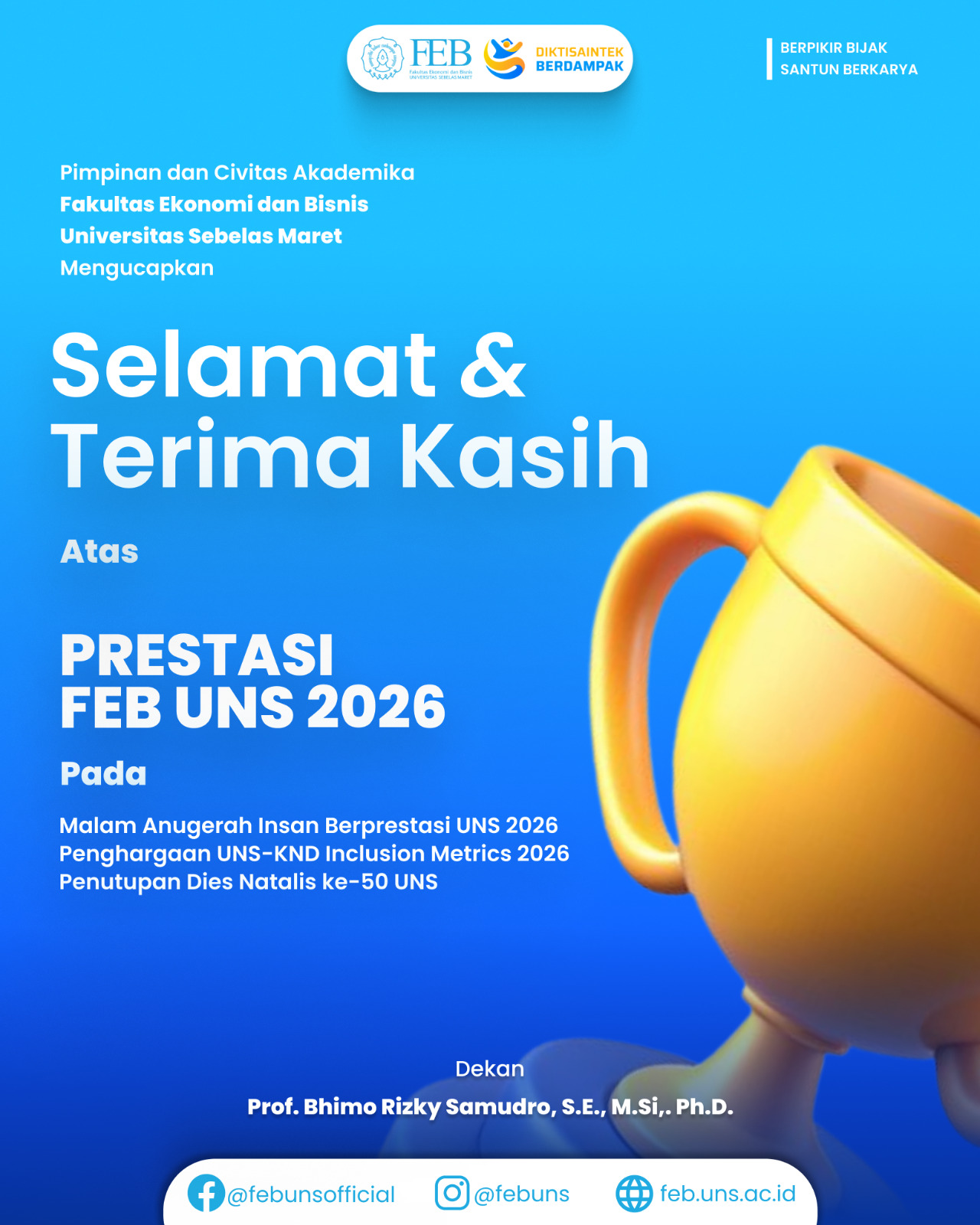 Deretan Prestasi Warnai Kiprah FEB UNS pada Anugerah Insan Berprestasi UNS 2026: